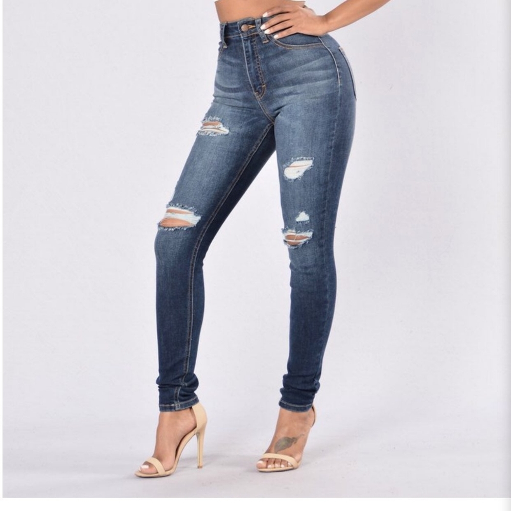 Fashion Nova Encore Medium Wash High Rise Distressed Skinny Jeans